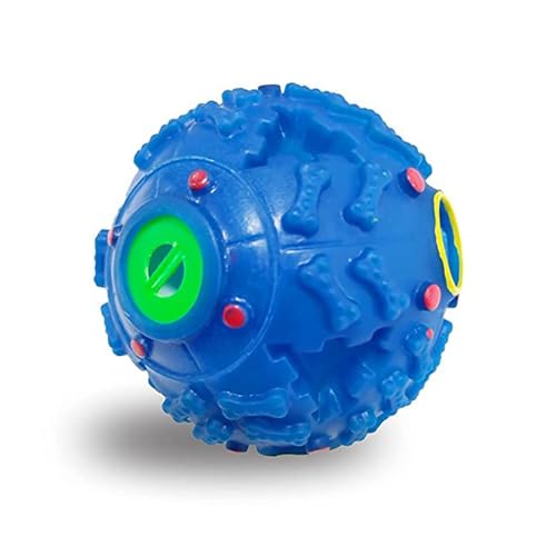 SRIPET Pets Squeaky Ball Toy Treat Food Dispenser Ball Toy with Quack Sound, Dental Cleaning and Interactive Toy for Small Medium Dogs(Small, Blue)