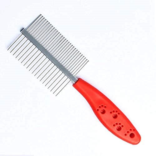 SRIPET Paw Print Handle Double Sided Steel Needles Dog Grooming Comb for Removes Tangles Knots Matted Dirt Hair || Pet Combs for Small Large Dogs Cats (Red)