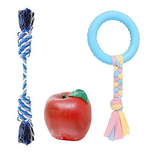 Cature Dog Toys Dog Rope Toys, Chew Toy,Apple Shape Toy, Interactive Dog Toy for Small and Medium Dog Toys Pack of 3 Color May Very (COMBO9)