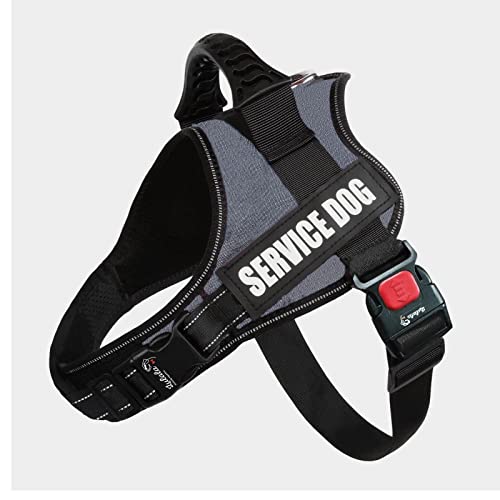Lulala Service Dog Harness Large Medium Small Dog No-Pull Reflective Dog Vest,Breathable Adjustable Pet Harness with Piastic Handle for Outdoor Walking -with On Off Locker(Denim M)