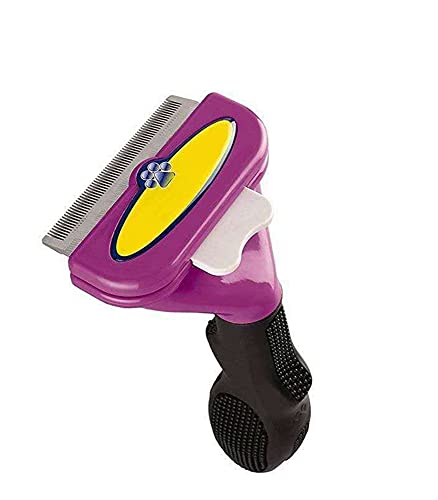 Emily Pets Grooming Tool Brush desedding Tool for Dogs and Cats Dramatically Reduce Shedding for Upgrade with Cleaning Button for Short Hair|Medium tool |Purple