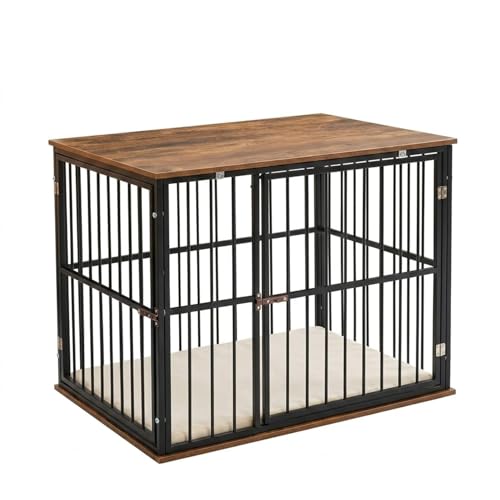 Cature Wooden Dog Crate Furniture with Metal Frame | Heavy Duty Indoor Pet Kennel with Table Top | Decorative Dog Cage End Table for Small and Medium Sized Dogs (31.1x21.5x25.2 inches)