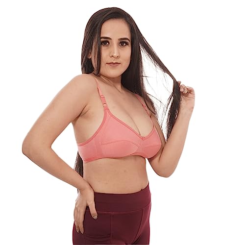 Lulala Women's Wirefree Non Padded Super Combed Cotton Elastane Stretch Full Coverage Everyday Bra with Adjustable Straps Cotton Coral 32 C