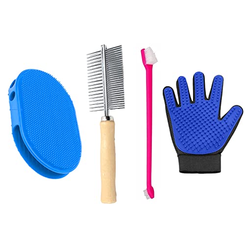 Emily Pets Grooming Pet Grooming Brush Pet Tooth Brush Pet Comb Double Sided Pet Grooming Glove(Pack of 4)