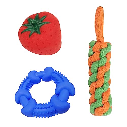 Cature Pack of 3 Dog Toys, Toy for Small, Medium Breed Size Dogs with Interactive Dog Rope Toys, Squeaky Dog Plush Toy Chew Toys for Teething and Training (COMBO9)