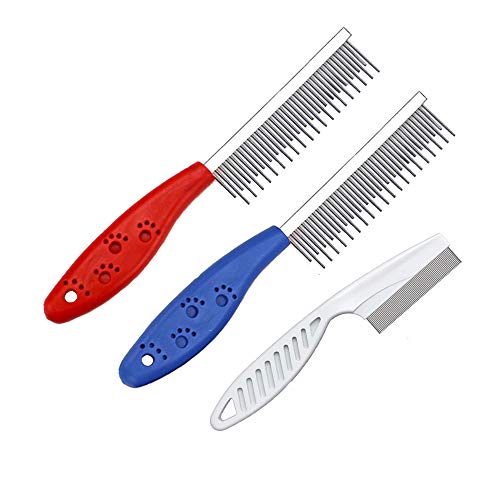 Sorxine 3-Pack Pet Comb for Dogs & Cats, Small Dog & Cat Grooming Comb, Stainless Steel Teeth, Removes Matted Fur, Knots & Tangles