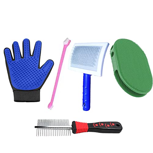 Emily Pets Grooming Kit Pet Brush Pet Comb Pet Tooth Brush Pet Grooming BrushPet Grooming Glove(Pack of 5)