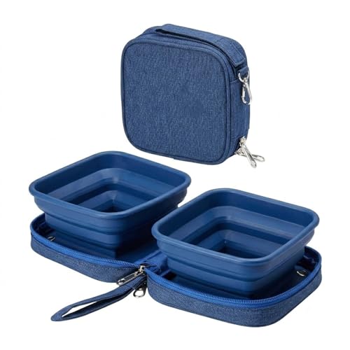 Emily Pets Portable Collapsible Dog & Cat Travel Bowl Set, Double Silicone Food & Water Bowls with Carry Case, Foldable Pet Feeding Dish for Travel & Camping