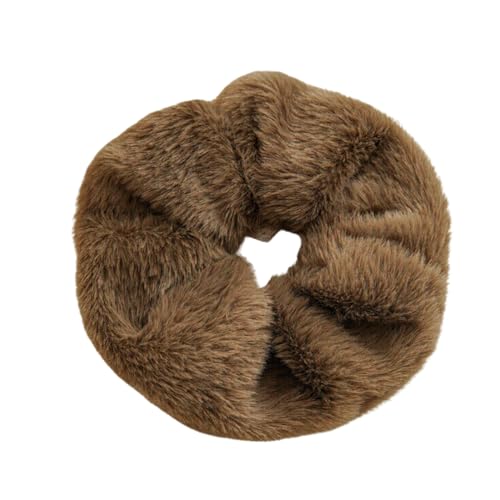 F DREAM Womens Ladies Fluffy Faux Fur Hair Rope Furry Elastic Rubber Bands Hair Ropes (Brown)