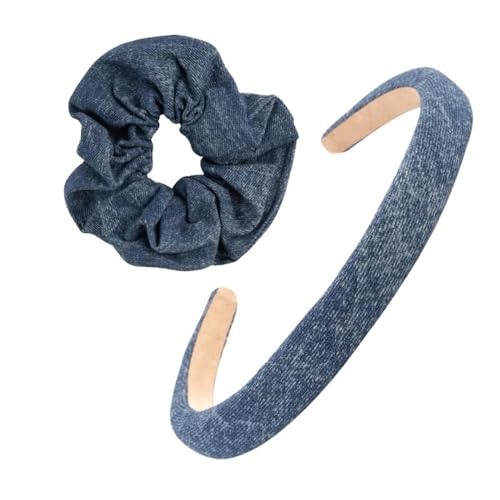 F DREAM Women's Pu Leather Hidden Headband, Hair Band and Scrunchies, Hair Ties, Ponytail Holder,Hair Accessories(Pack2)(Blue)