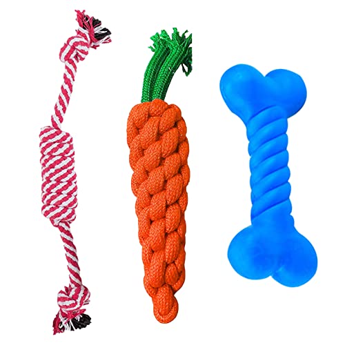emily pets 3 in 1 Chew Rope Toys,Cotton Rope Chewing and Playing for Puppies, Rubber Bone for Small Dogs and Puppy (Color May Vary, Pack of 3)