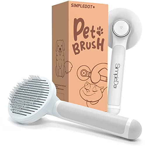 SimpleDot Self Cleaning Slicker Brush for Dogs and Cats, Pet Grooming Hair Brush, Removes Undercoat, Loose Hair, Mats, Tangles, and Dirt, Massages All Hair Types, Gray