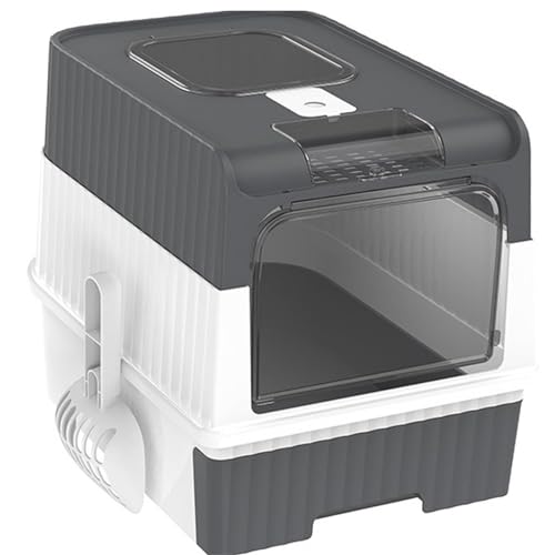 Cature Cat Toilet Foldable Large Cat, with Front Door Pull Out Drawer Types Cat Litter Basin Kitty Kitten Potty, Grey