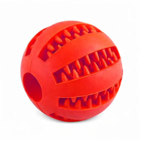 emily pets Dog Ball Toys for Pet Tooth Cleaning, Chewing, Fetching, IQ Treat Ball Food Dispensing Toys (Red)