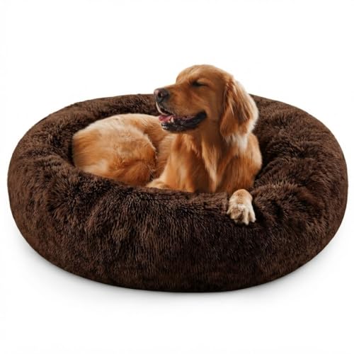 Lulala Round Donut Pet Bed for Dogs & Cats | Ultra Soft Plush Calming Bed, Warm Cozy Sleeping Nest, Washable Cushion with Anti-Slip Base (Color May Vary)