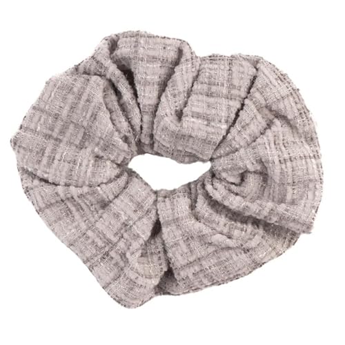 F DREAM Scrunchies for Women's Hair Accessories, Elastic Bands Ponytail Holder, Plaid Woolen Headband for Autumn and Winter (Light Grey)