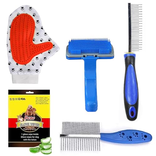 cature Care by Nature Grooming Combo Pet Wipes Gloves And Pet Bath Grooming Gloves, Pet Comb Pet Slicker Brush For Puppy Cat And Kitten (Multi Color, Pack 5)