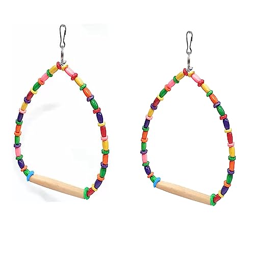 WildBird Care Bird Swing Toy Budgie with Colorful Wooden Beads and Wooden Pet Bird Cage Hammock Hanging Perch for Lovebirds Parakeet Cage Decorative Accessories for Parakeets (Pack of 2)