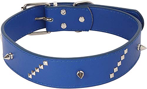 Emily Pets Adjustable Dog Collar 1.4 Inch with Metal Rivet Stud (Blue)