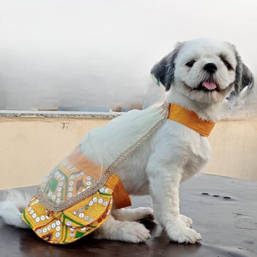 Lulala Customized Dog Clothing Lehenga Choli, Traditional Indian Ethnic Wear,Mirror Work, Pet Festive Costume