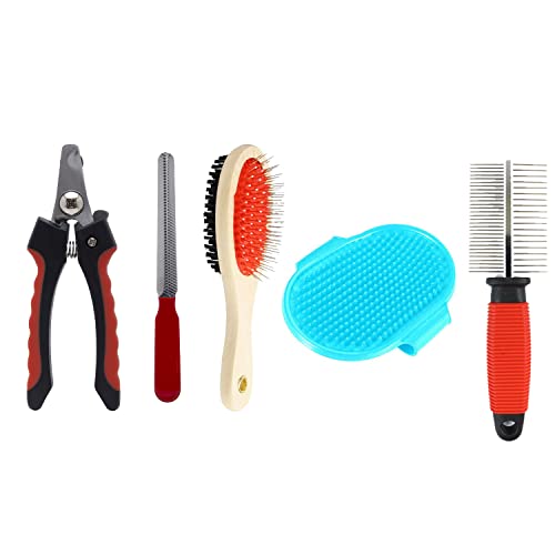 Emily Pets Grooming Kit Pet Comb Pet Grooming Bursh Pet Comb Double-Sided Pet Nail Clipper (Pack of 4)
