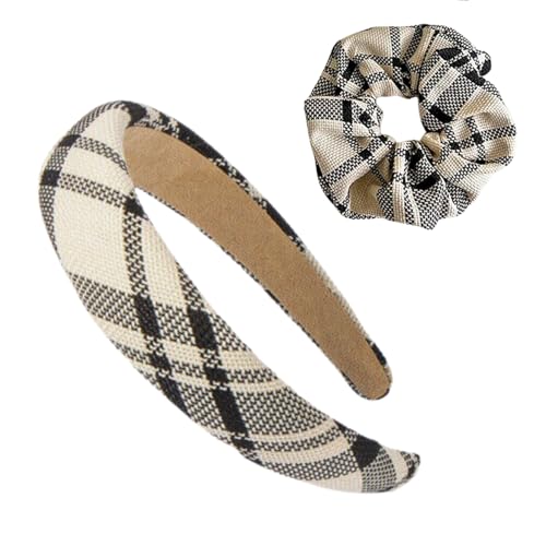 F DREAM Tweed Padded Headband,Wide Headband,Stylish Fashion Hairband,Boho Headband,Headbands for Women,Aliceband,Tweed Headband(White)(Pack2)