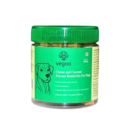 Vegoo Cheese and Coconut Flavour Dental Stix for Dogs, 200g, Promotes Healthy Teeth and Gums, All Life Stages, Cubes