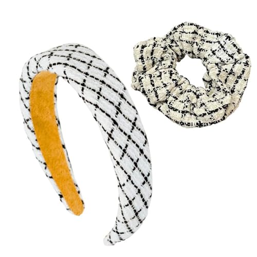 F DREAM Headbands and Scrunchie for Women Soft Solid Thick Wide Solid Color Hair Hoop Hairbands's Fashion Hair Accessories(Pack2)(White)
