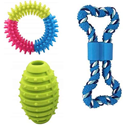 emily pets Playful Spirit Fun Natural Rubber Treat Rugby Ball Chew Toy with Sound for Dog Cat and Puppies Pack of 3