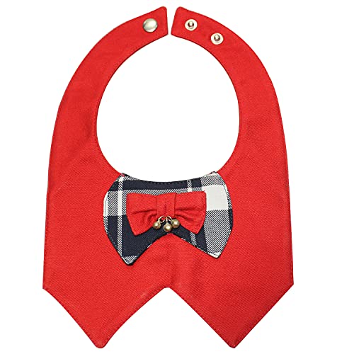Emily Pets Bandana Collar Fashion Classic Plaid Bow Tie Dog Collar for Medium Adjustable Dog Collar and Bandana for Large Dog Bandana Collar for Small Dogs (M, Red)