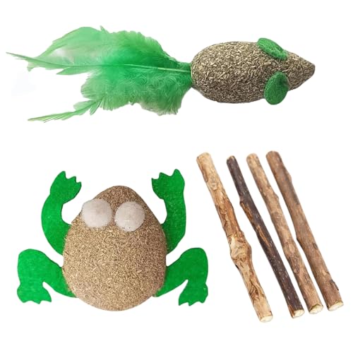 emily pets Catnip & Matatabi Cat Toy Set | Natural Silvervine Sticks with Interactive Mouse & Feather Toy | Dental Care, Stress Relief & Indoor Cat Play
