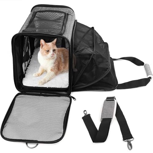Cature Care by Nature Cat Carrier Airline Approved Pet Carrier Bag for Small Dogs, Puppies, Kittens, Expandable Soft Sided Cat Carrying Case for Travel, Collapsible, Foldable (Grey)