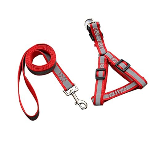 Emily Pets Nylon Strip Reflective Dog Harness Leash Lead Set for Small Medium Dogs Puppy (Red)
