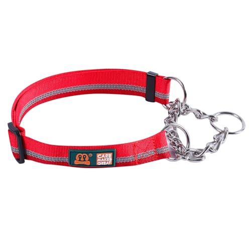 Cature Care by Nature Martingale Collar for Dogs Reflective Nylon Dog Training Collars Soft Padded No Pull Adjustable Collars Stainless Steel Chain Collar for Large/Medium/Small Dogs (Red, S)