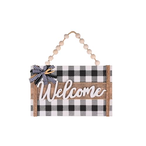 F DREAM Welcome Sign for Front Door Christmas Decorations, Black and White Buffalo Check plaid Wood Sign Kitchen Wall Decor, Farmhouse Indoor Outdoor Decor, Housewarming Gifts 9.2 Inch X 5.7 Inch
