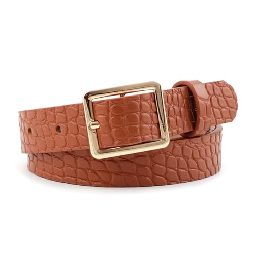 F DREAM Womens Belt Leather Waist Belt Square Gold Buckle Belt for Women & Girls (Brown-28 Inch)