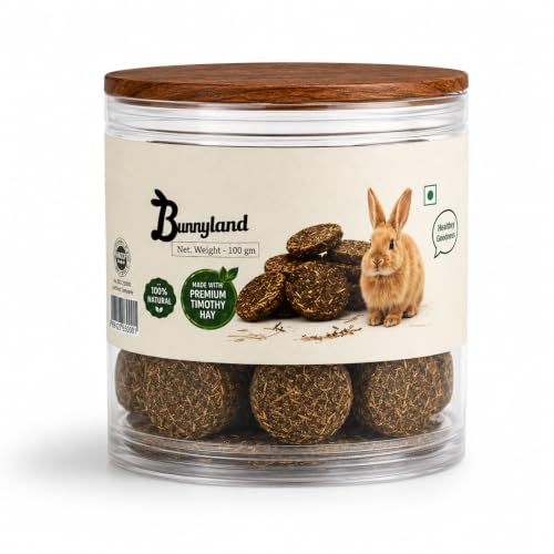 Bunnyland Timothy Hay Cookies for Rabbits, Guinea Pigs & Small Pets | High Fiber Natural Treat | Made with Premium Timothy Hay, Oats, Fruits & Herbs | Supports Digestion & Dental Health | 100g
