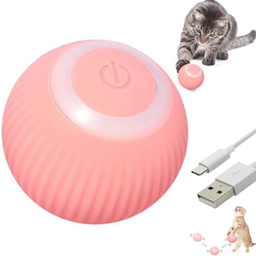 emily pets Smart Cat Toy (Upgrade), Gravity Smart Roller Ball, Interactive Cat Toy for Indoor, Volum Power Ball 2.0, Cat Stuff Automatic Cat Toy as Cat Gift (Pink)