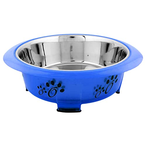 Emily Pets Designer Oval Fusion Pet Feeder Bowls with Non-Skid Bottom (Blue, Small)