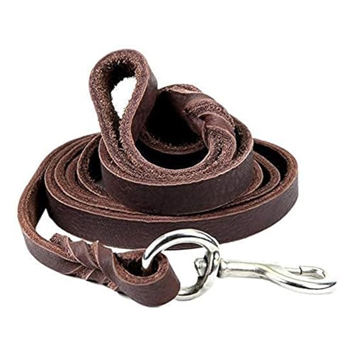 SRIPET Black Leather Dog Leash - Braided Leather Dog Leashes - Dog Training Leash - Heavy Duty Military Grade?Training & Walking 10 ft by 14mm (6 Feet, Brown)