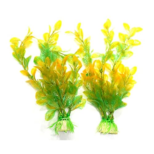 Emily Pets Artificial Seaweed Water Plants for Aquarium, Plastic Fish Tank Plant Decorations Yellow Green Pack of 2