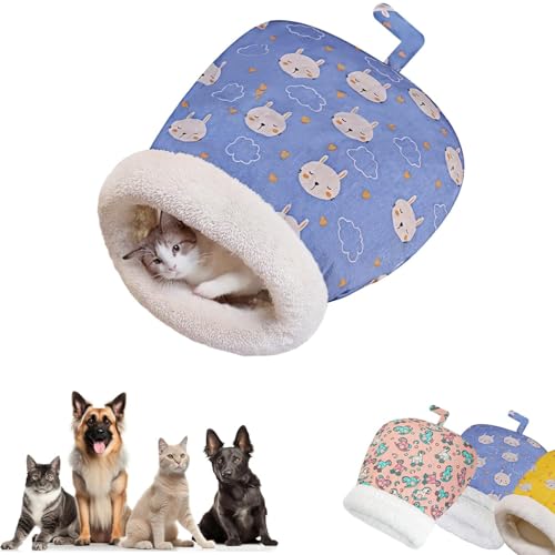 Cature Cat Sleeping Bag Bed for Indoor Cats | Self-Warming 360° Wrap Cat Cave | Cozy Plush Pet Bed | Washable Soft Cat House | 21 x 17.7 x 8.2 Inches