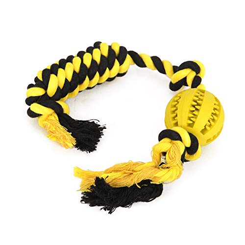 emily pets Dog Training Ball Toy on Rope, Solid Rubber Rope Ball, Tug Ball Toy for Medium and Small Dog, Tough Rope Toy,Non-Toxic and Durable Dog Toys,Durable Treat Dispenser Ball(Yellow)