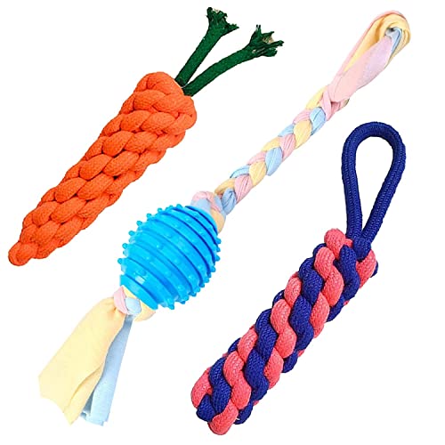 SRIPET 3 Combo Dog Toy, Rope Chew Set, Interactive Puppy Toy, Carrot Rope Toy Knots Rope Toy Ball on a Rope Toys for Teeth Cleaning