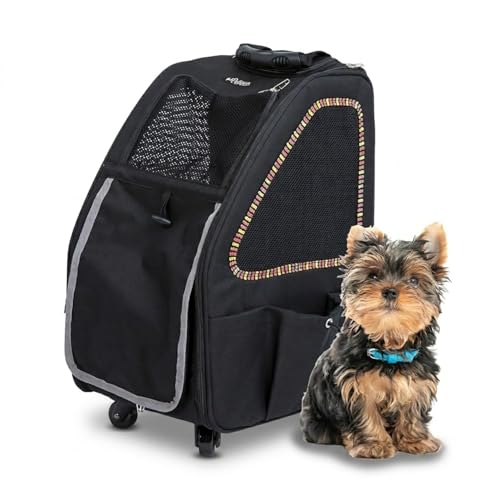 Emily Pets Rolling Pet Carrier Backpack with Wheels, Airline Approved Travel Bag for Dogs and Cats, Telescopic Handle, Breathable Portable Pet Trolley