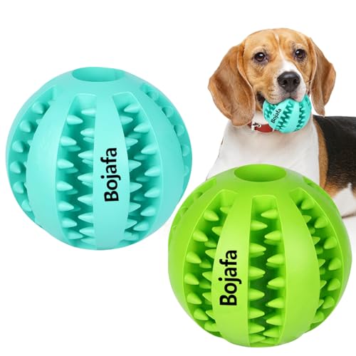 Bojafa 2Pack Best Dog Teething Toys Balls - Durable IQ Puzzle Chew Toys for Puppy, Small and Large Dogs - Teeth Cleaning, Chewing, Playing, Treat Dispensing