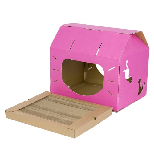 Emily Pets Cat House with Corrugated Scratcher Pad | Foldable Cardboard Cat Hideout, Cat Bed & Playhouse | Indoor Cat Shelter for Cats & Kittens
