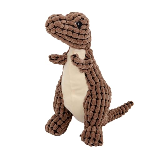 cature Care by Nature Catuer Plush Dog Toy Dinosaur Shape Play Toys Squeaky Plush Toy Funny Sounds Doll Training Toy Chew Toy (Brown, 12 Inch Length)