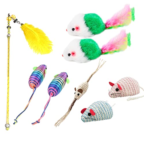 cature Care by Nature 6 in 1 Cat Toys Kitten Toys Royal Combo-Feather Teaser Stick, Interactive Catnip Feather Silver Vine Chew Teething Mouse Toy Stick, 2 Sisal Mouse Rope Toy (Pack of 6)