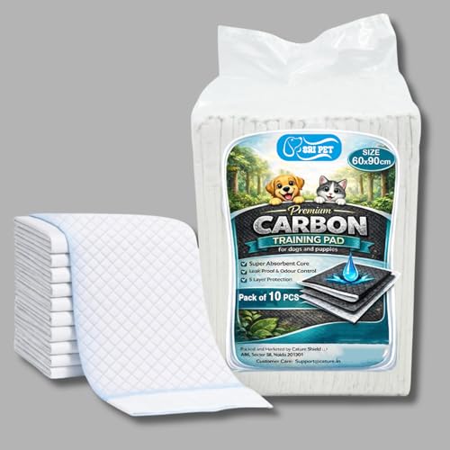SRI Pet Premium Carbon Dog Training Pads (60x90 cm) | Super Absorbent, Leak-Proof, Odor Control | 5-Layer Puppy Pee Pads | Pack of 10